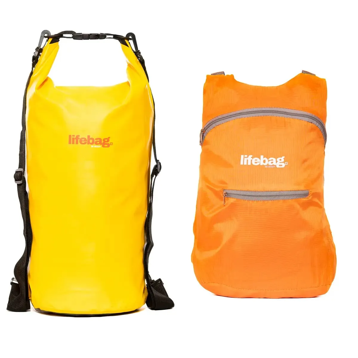 The Lifebag Duo Pack — a Basic kit and a Booster in waterproof backpacks