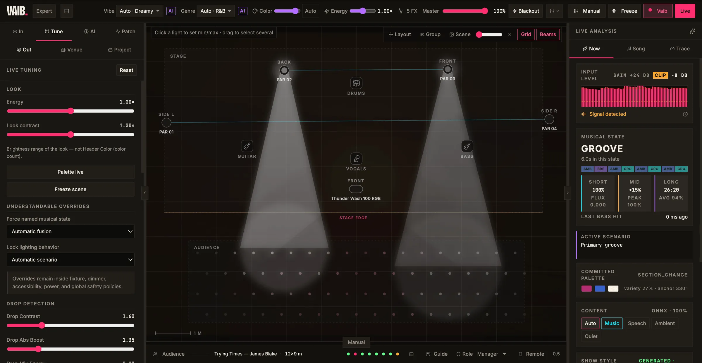 The Vaib interface showing a generated lighting design