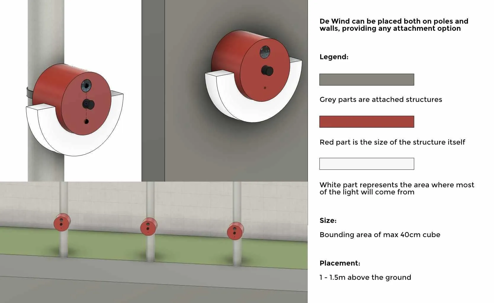 Product render showing pole and wall mounting options